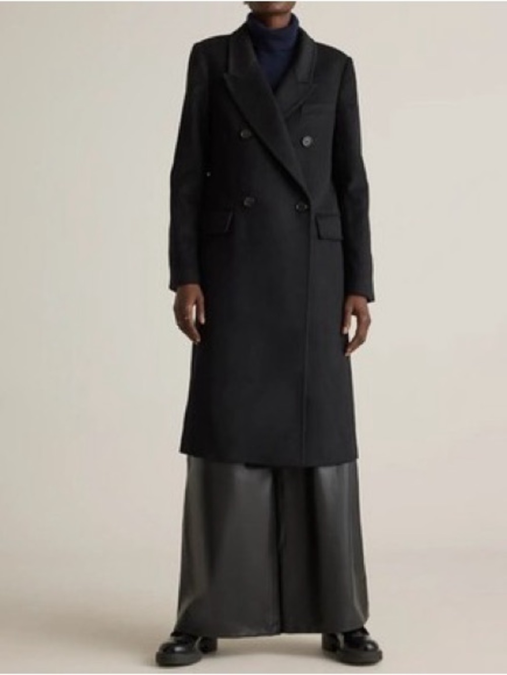 Quince Women Italian Wool Double-Breasted Coat Black Outerwear S